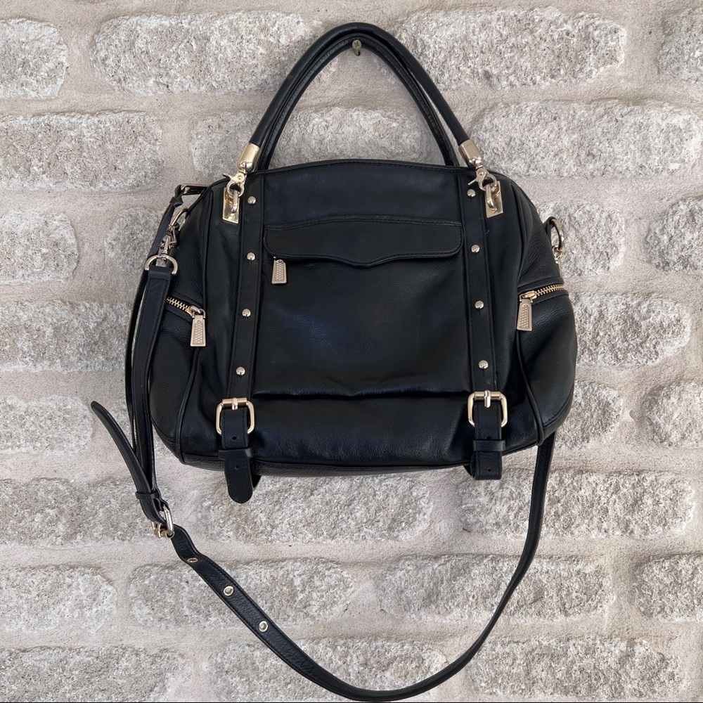 Rebecca Minkoff Cupid satchel crossbody black leather gold